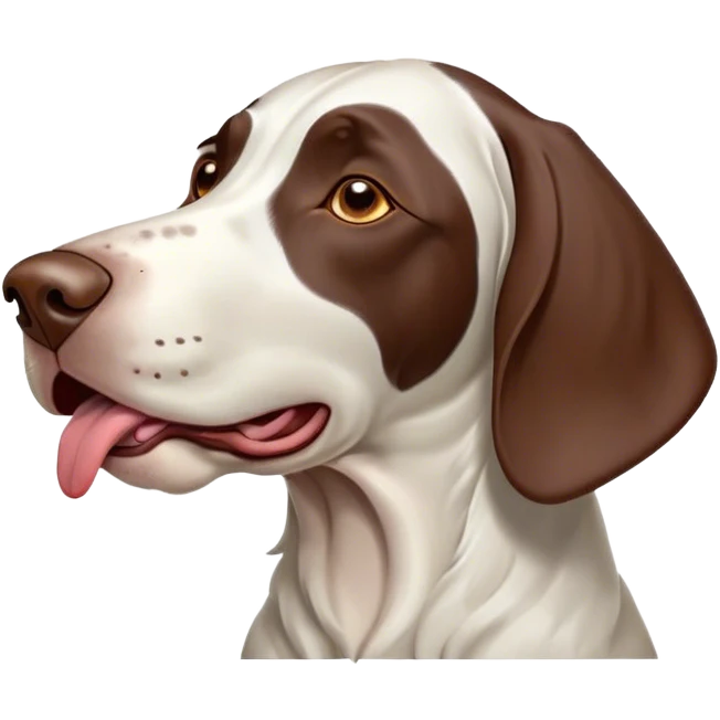 Cinematic Cute Yawning German Pointer Portrait Emoji, Head tilted slightly with a dramatic, wide-open yawn, revealing a sleek liver and white coat with a crisp finish, floppy ears slightly drooping, round brown eyes barely open in drowsy contentment, Simplified yet irresistibly adorable features, highly detailed, glowing with a soft, cozy glow, high shine, relaxed yet expressive, stylized with a touch of whimsy, bright and endearing, soft glowing outline, capturing the essence of a sleepy yet affectionate hunter, so drowsy it feels like it could stretch out of the screen and curl up for a nap! emoji