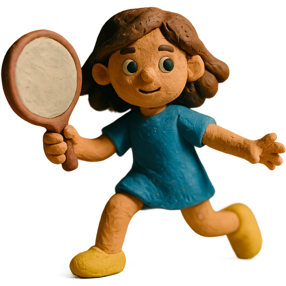 claymation style brown-haired girl playing tamburello sport emoji