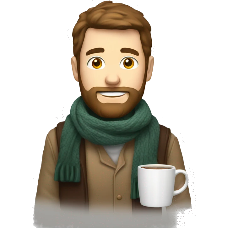 white male with brown mullet and beard with raised eyebrow and scarf holding mug emoji