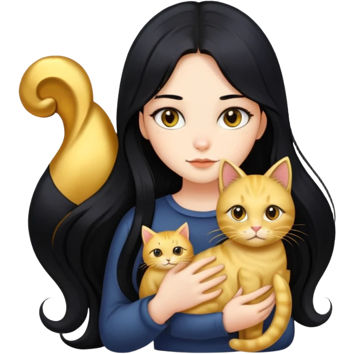 long black hair girl with gold cat emoji
