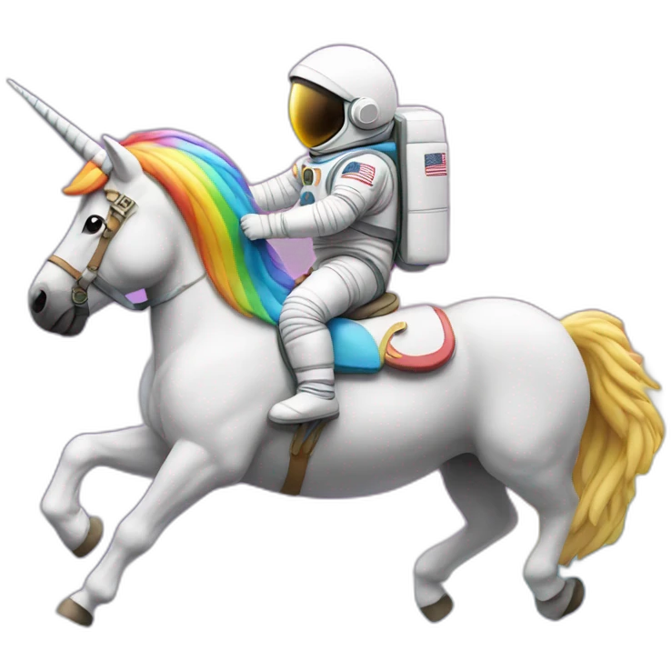 emoji of an astronaut riding a rainbow colored unicorn emoji