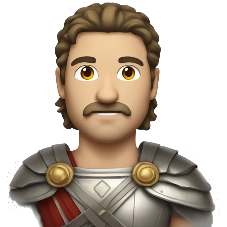 white man with a mustache and mullet hairstyle in an ancient roman warrior outfit emoji