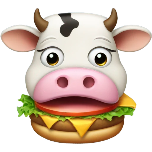 Cow eating hamburger while crying emoji