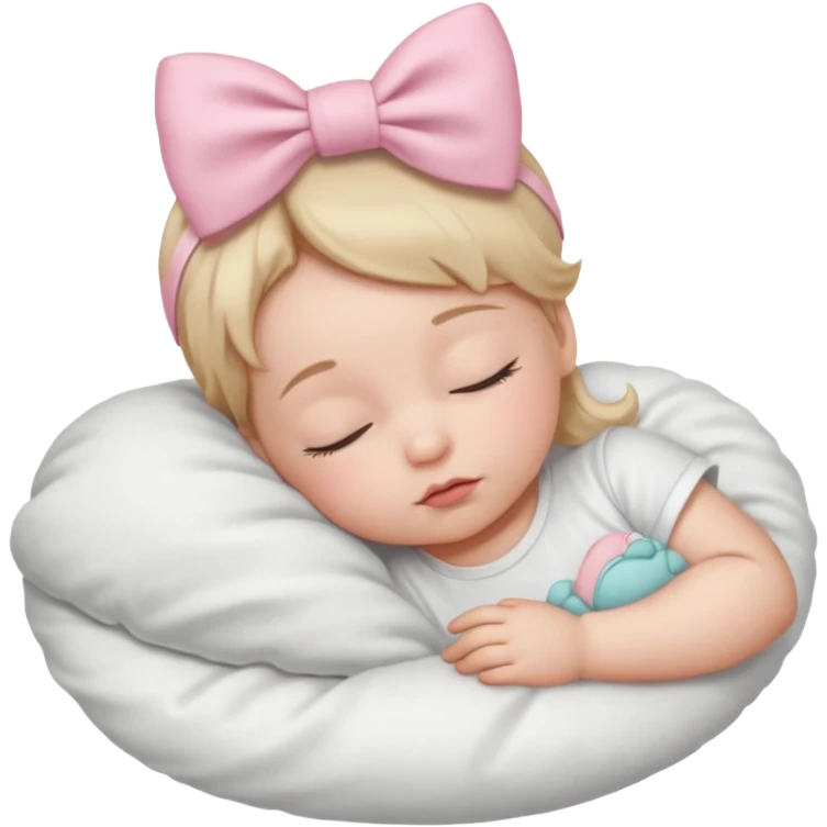Sleeping baby with a white shirt. She's wearing a light pink bow on her head emoji