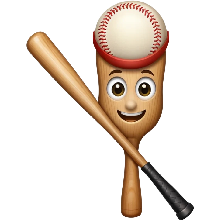 Baseball bat with large expressive eyes, a small button nose, and a wide grin emoji