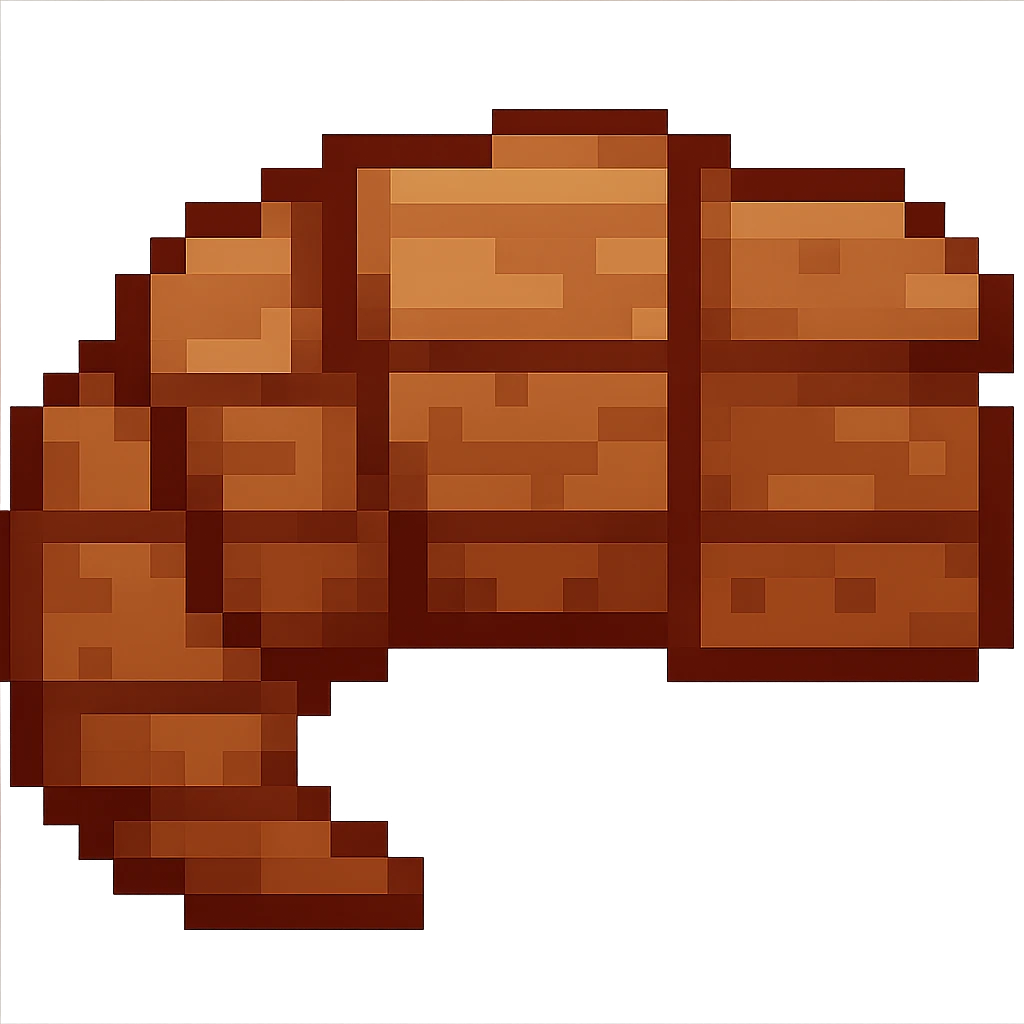 Make the croissant merged into a brick look more like a brick in pixel art style, with no background. emoji
