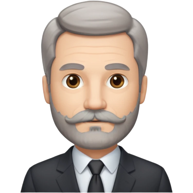 50 yr old white man, pale skin, dark grey hair with some brown highlights, side swept part, groomed moustache and beard emoji