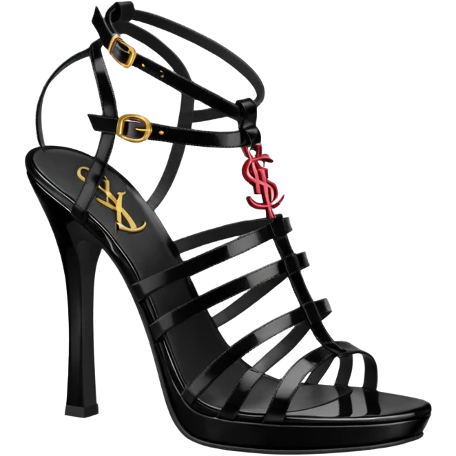 Ysl tribute heels sandal black patent leather  emoji