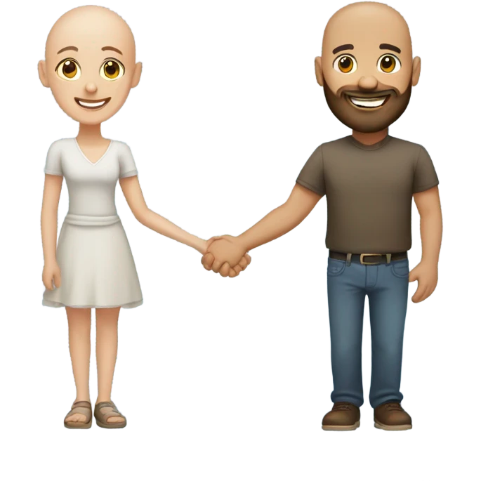 Bald man with beard and brunette girl holding hands emoji