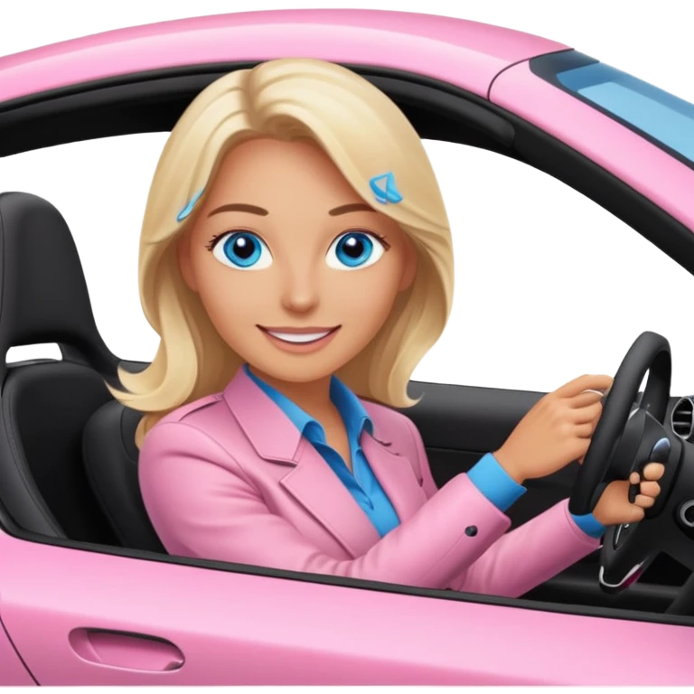 Pink porsche taycan with blonde with blue eyes driving it emoji