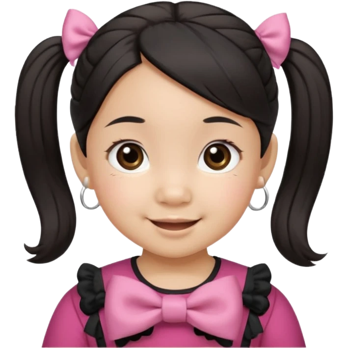 mixed toddler girl asian and american with bow pigtails, dark brown/black hair with big brown eyes emoji emoji