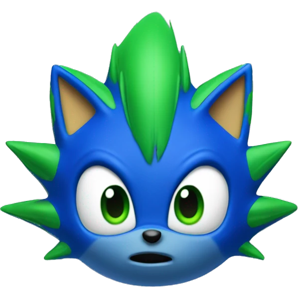 blue sonic the hedeghog with green lines on his spines and green eyes emoji