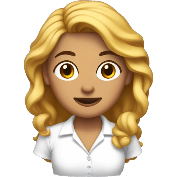mujer trigeña con pelo cobrizo claro y corto. de cara redonda pero mandibula marcada. con camisa blanca emoji