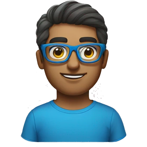 cto of a graphic design company with cool glasses and a blue tshirt emoji