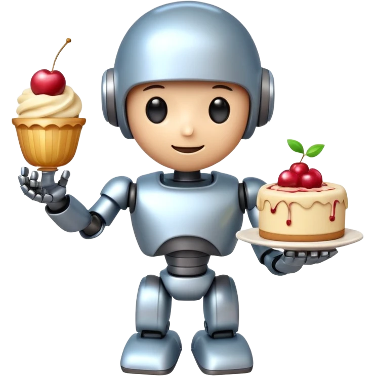 The cute robot is holding dessert in its hands, 3d emoji emoji