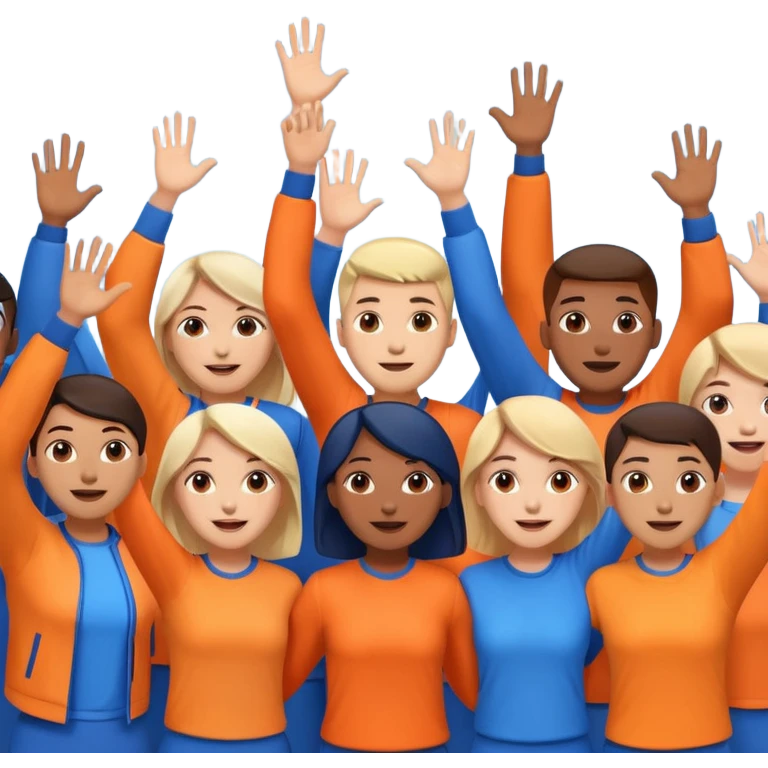 A cheering crowd within a circle of shades of orange and blue emoji