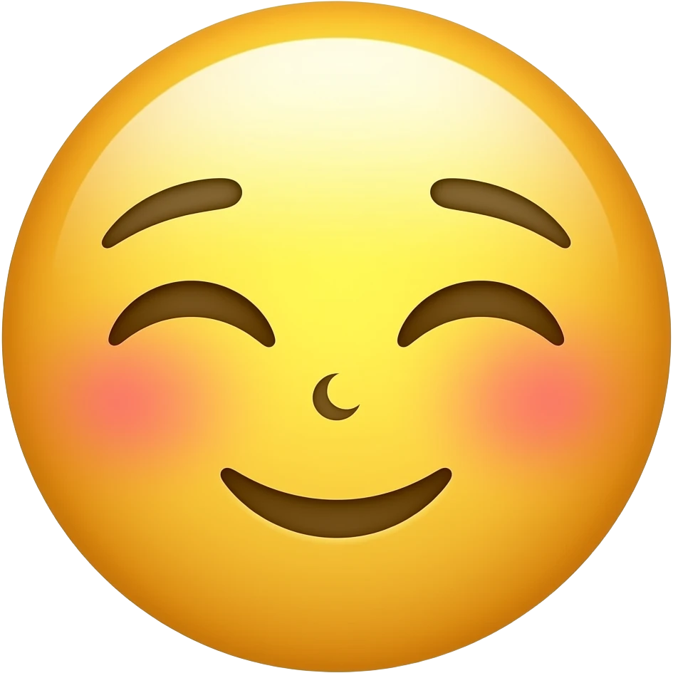 Keine Nase haben Einen gelben Emoji mit hell rosa Blush über die Nase ganz viel schön verteilt und der Emoji soll Augen zu gehalten haben. Die Augen sind weiter oben und der Mond ist ziemlich klein und ein bisschen weiter unten zwischen den Augen. emoji