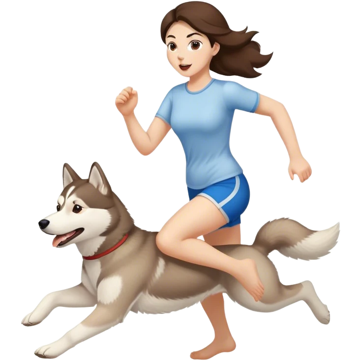 Woman, brunette running with her light beige HUSKY emoji
