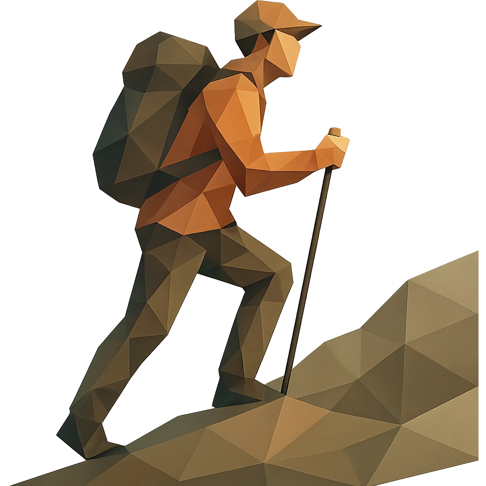 person hiking, low-poly polygonal illustration emoji