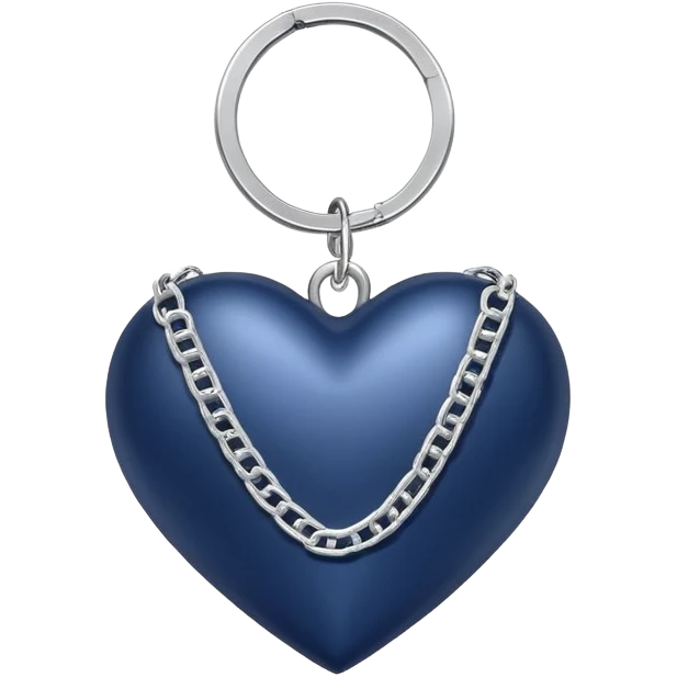 Navy blue heart with silver chains charm keychain emoji