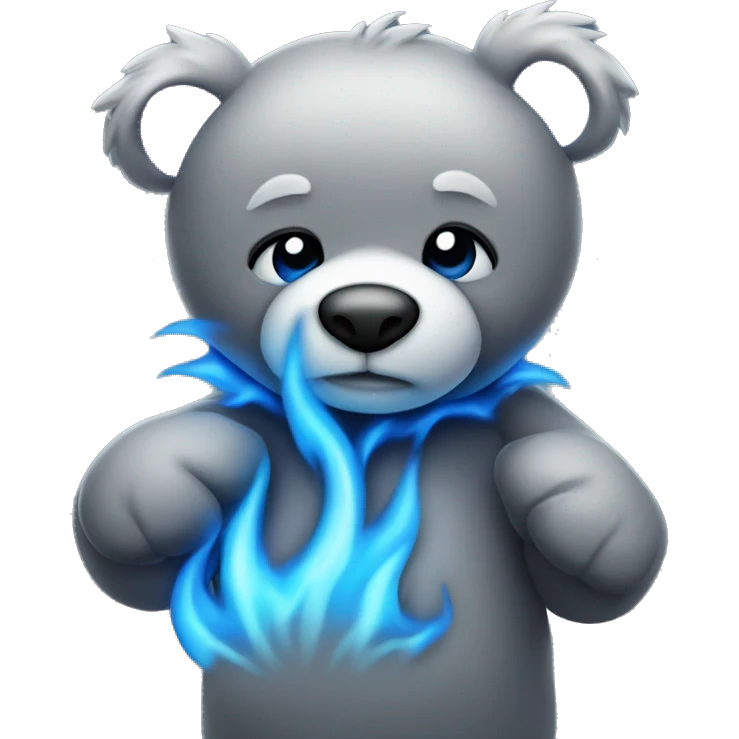 realistic-Daring-grey-teddy-bear-hugging-blue-flame emoji