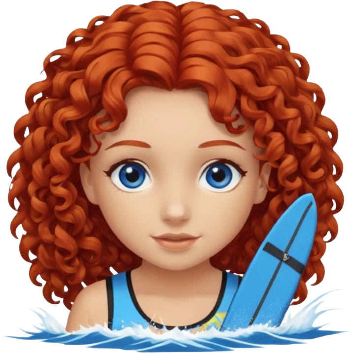 Curly, red haired, girl wakeboarding. Give her blue eyes emoji