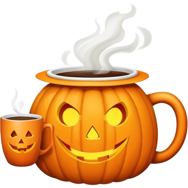 Happy jack o lantern carrying steaming cup of coffee emoji