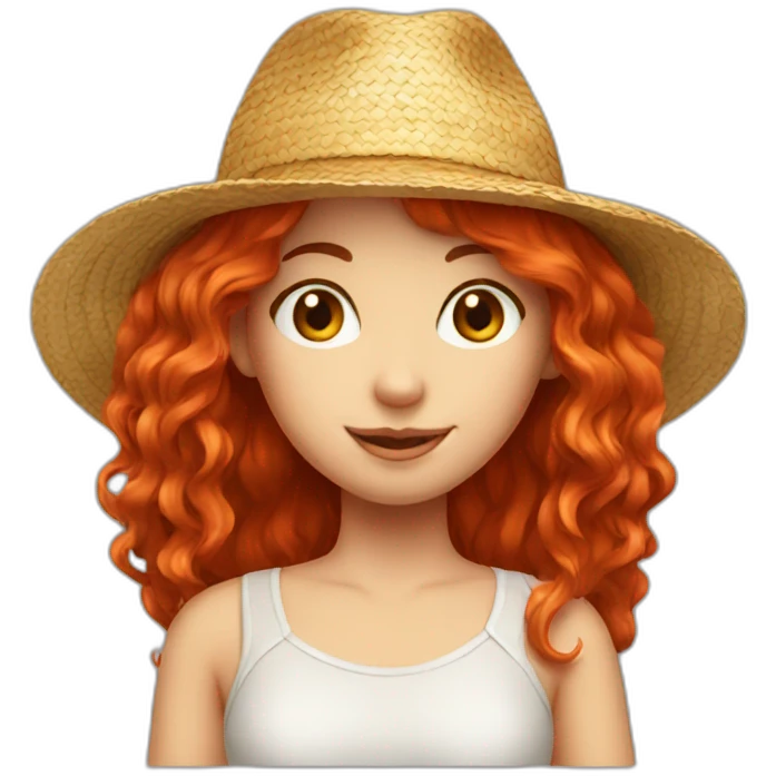 Red haired girl with straw hat red emoji