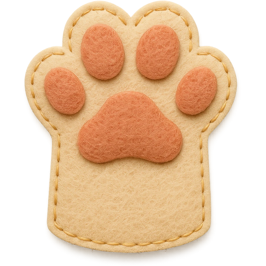 fluffy cat paw, felt patch style, soft felt texture, stitched edges emoji