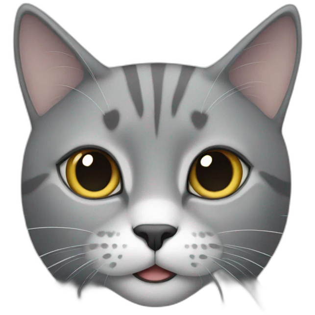 a grey cat with a white spot on its nose is playing emoji