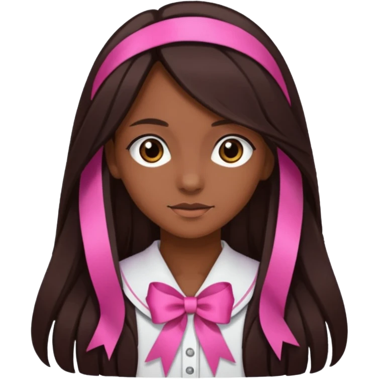 arikan, dark long hair whit pink ribbons. brown skin emoji