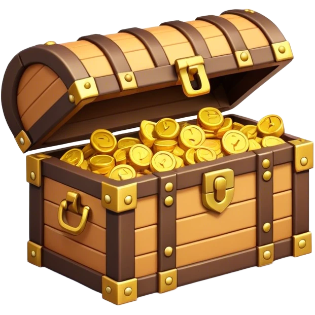 Clash of Clans aesthetic: Cinematic Playful Pixel 3D Treasure Chest Emoji, rendered in a 3D vector-style similar to standard emojis with minimal shading and bold, simplified shapes. A compact, distinct form with signature details, softly glowing with a pixelated adventure charm. Simplified yet unmistakably iconic, highly detailed and consistent, glowing with a soft radiance and high shine. Stylized with a touch of classic pixel-art charm and a soft glowing outline, capturing the essence of a beloved gaming relic with a friendly, playful manner! emoji