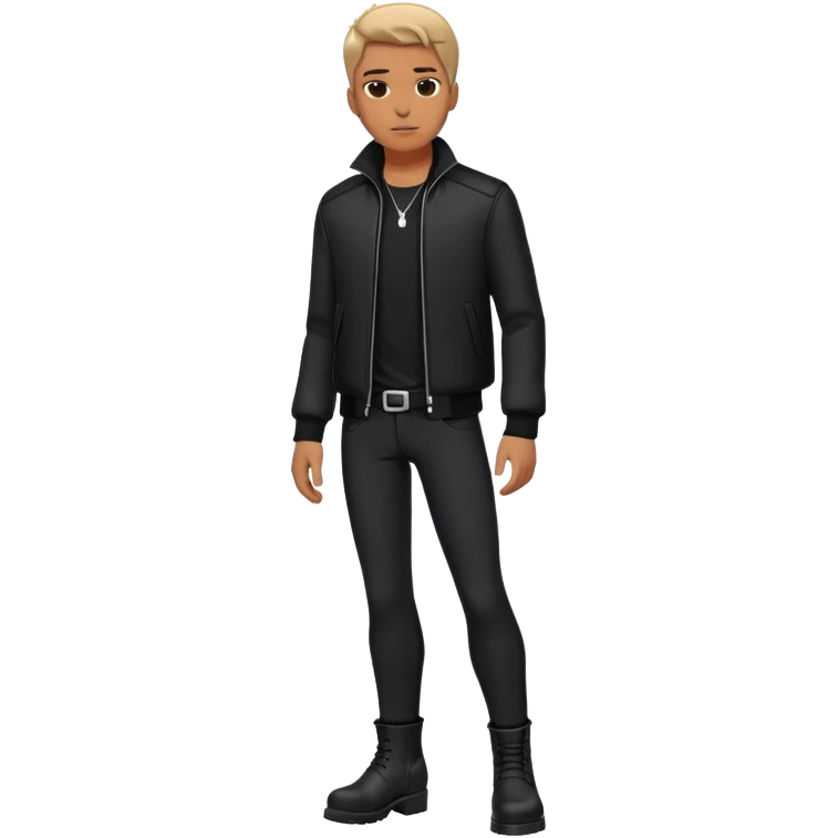 Full body standing male figure wearing black jacket, black pants, and black boots emoji