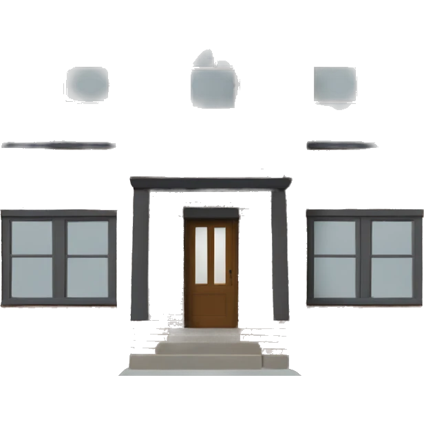 two floor house made of bricks, with dark grey windows and flat roof emoji