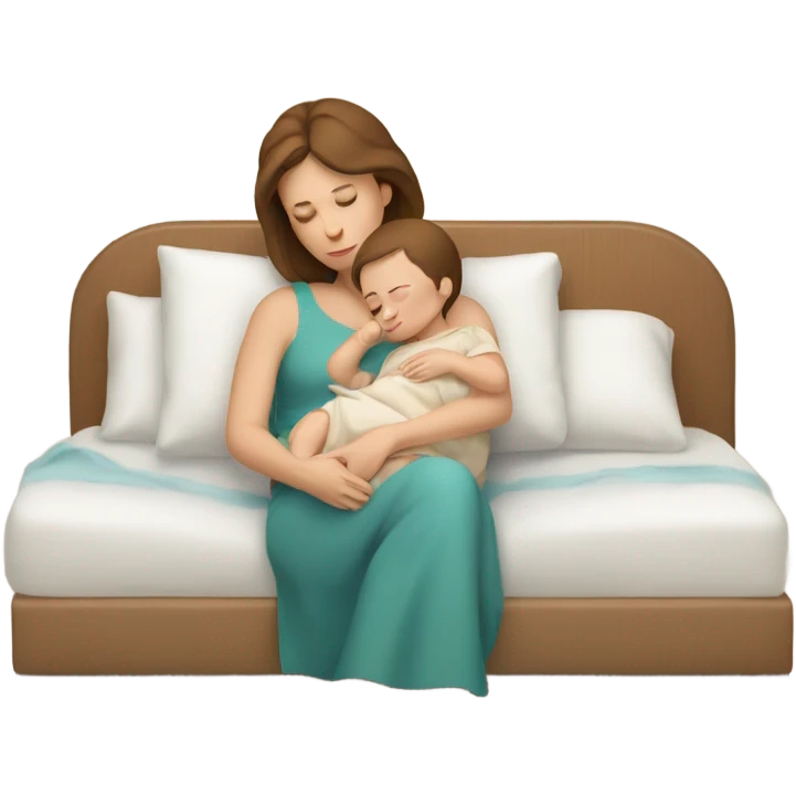  tired caucasian mother with brown hair holding sleeping baby emoji