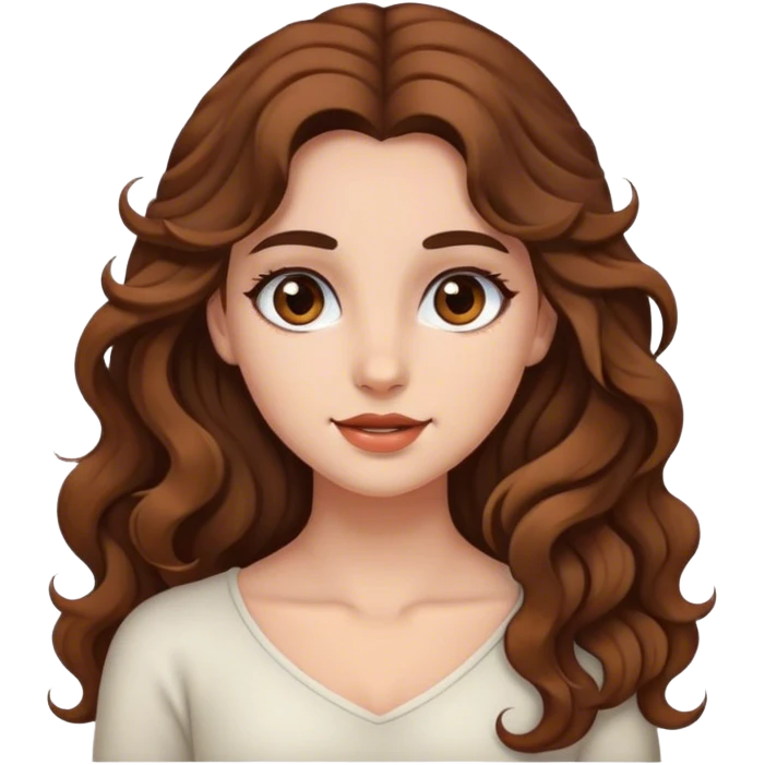 Good Beautiful girl,brown hair,wavy hair，long hair,Black eyes, European  emoji