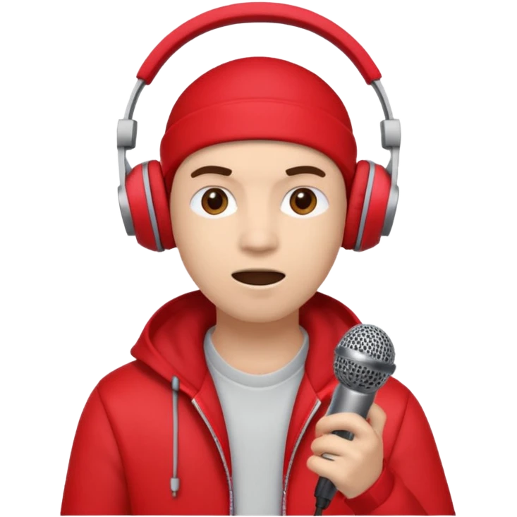 emoji de persona haciendo beatbox con un micrófono y unos audífonos rojos puestos emoji