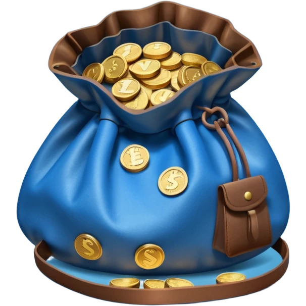 blue coins inside an opened brown money bag  emoji