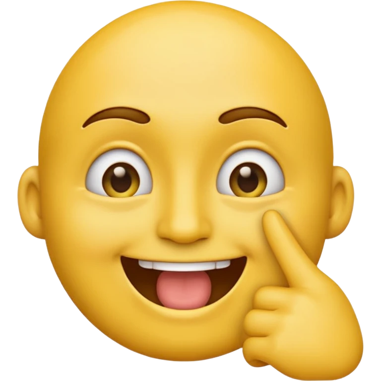 Emoji tête jaune avec un sourire et le doigt à moitié devant le  emoji