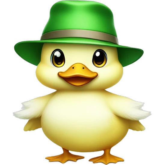 cute fluffy chubby baby duck with hand and wear green hat emoji