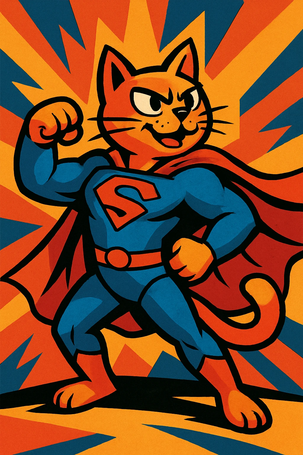 cat superhero in blue and red suit with cape, comic book style, vibrant colors emoji