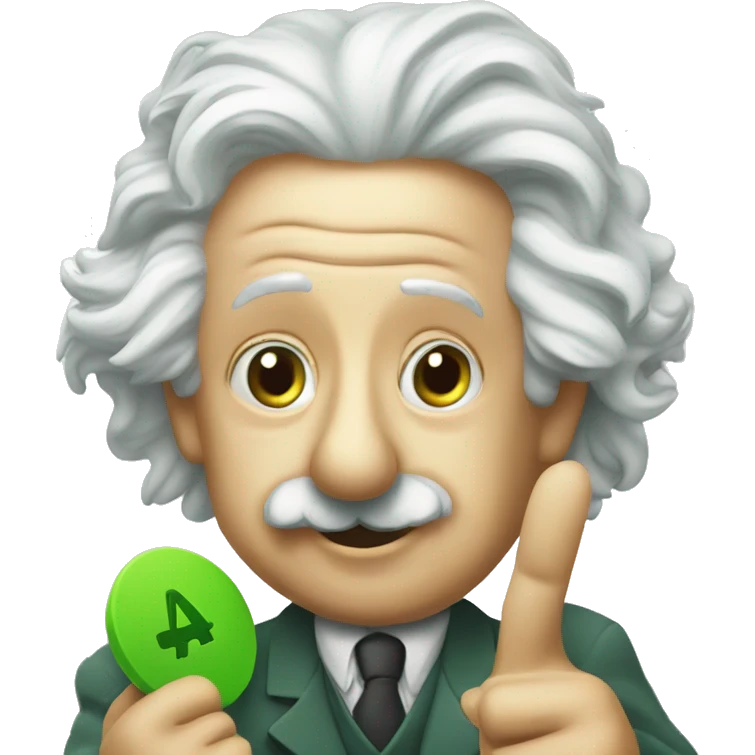 happy albert einstein holding green check mark in one hand emoji