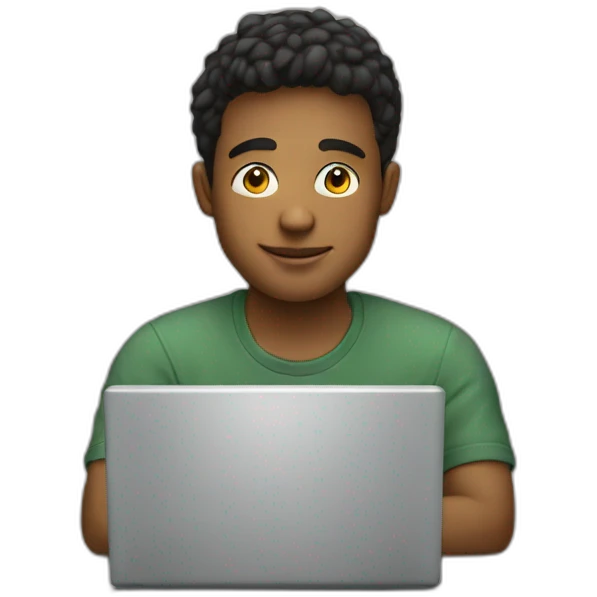 Young man behind a laptopthe baloclave emoji