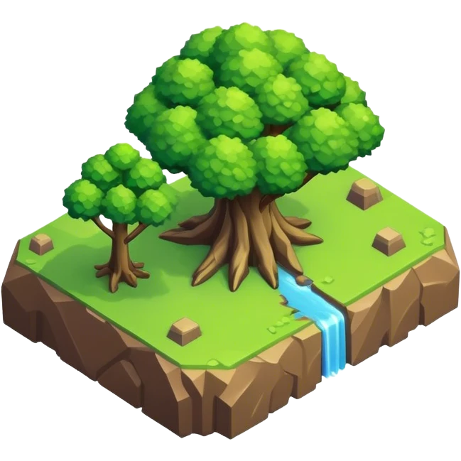 StarCraft-inspired, isometric rugged terrain simple tree emoji