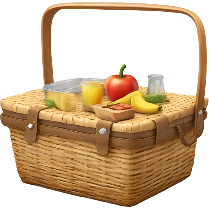 Realistic isolated plain picnic basket with one side of the lid up. emoji