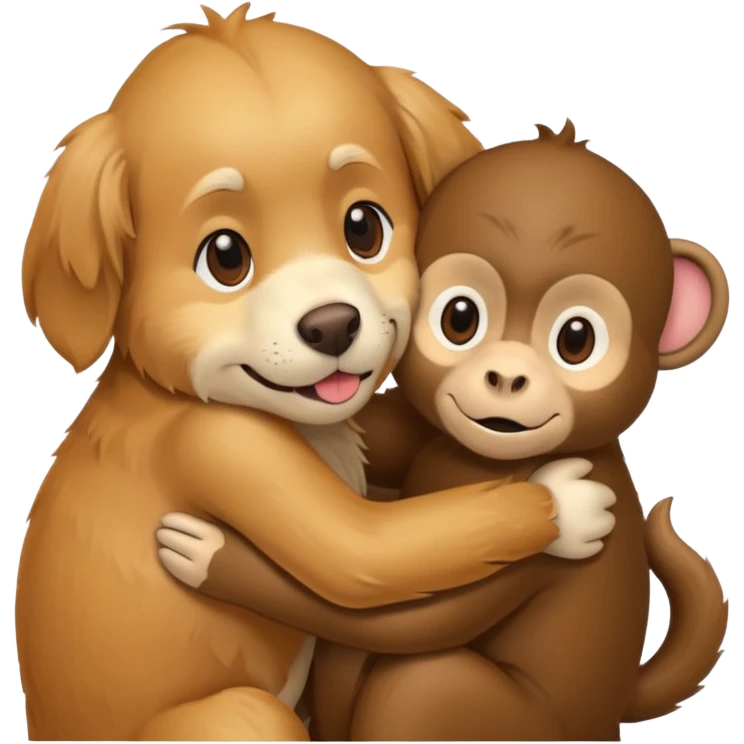 Golden retriver dog hugging a monkey emoji