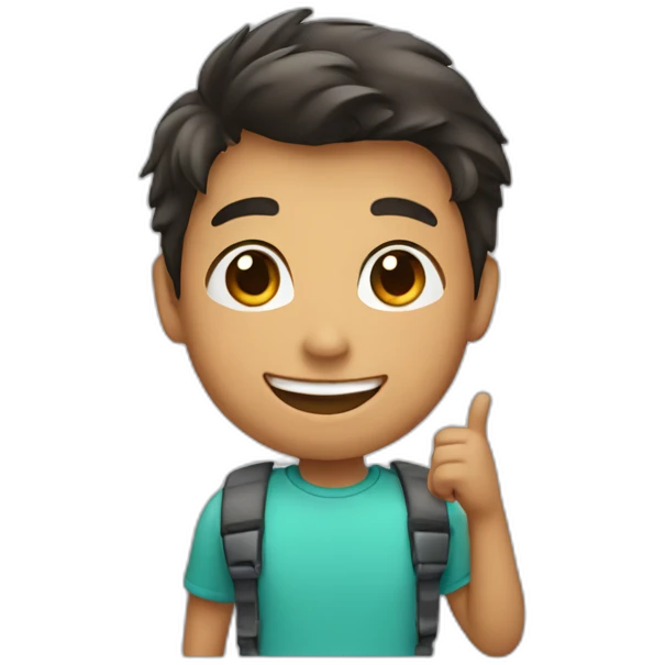Boy smiling with left arm up emoji
