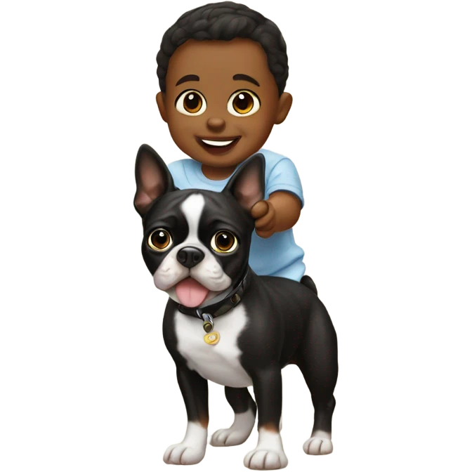 Baby riding Boston terrier  emoji