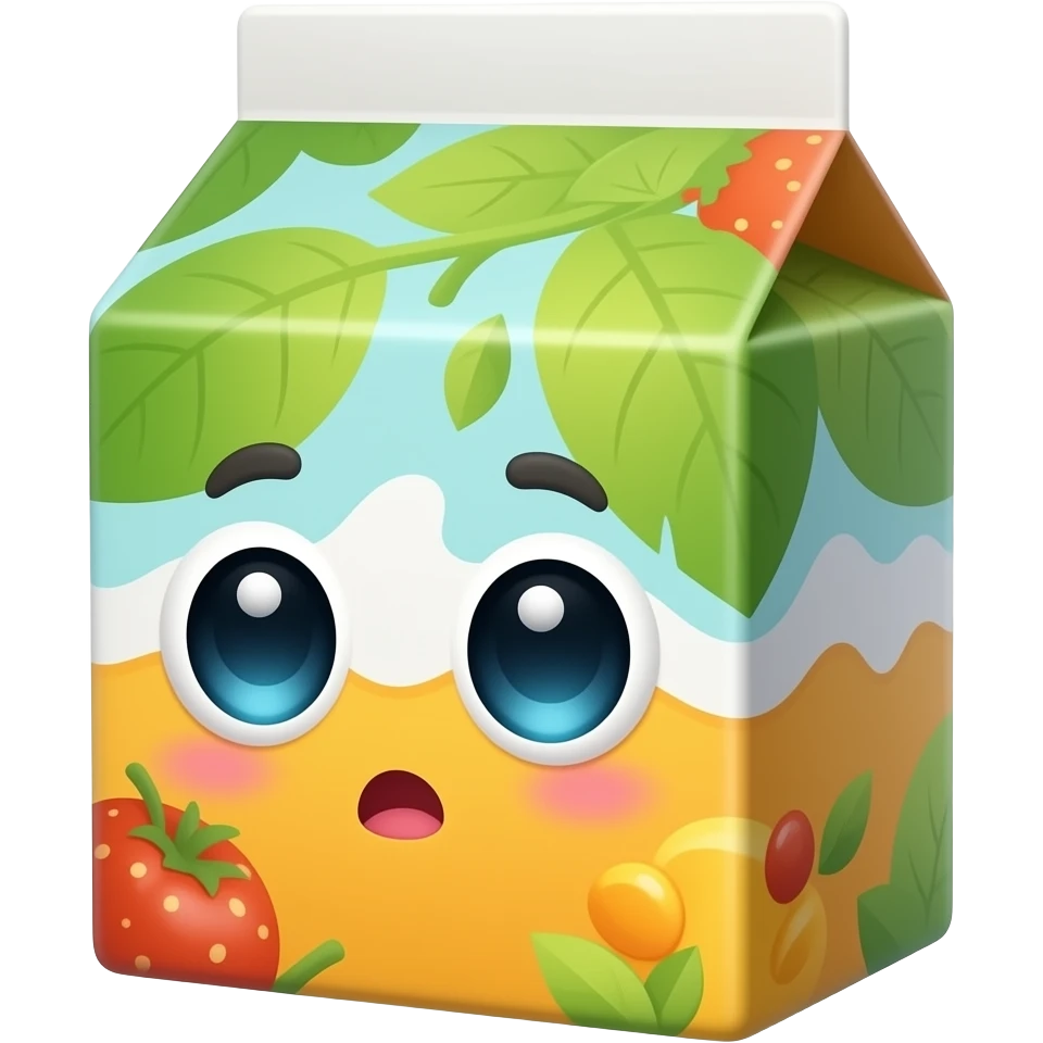 Kawaii juice box giving a curious look emoji