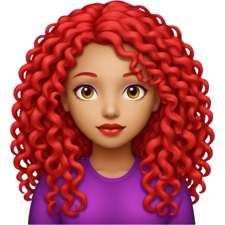 pretty girl black light skin, red long curly hair  emoji